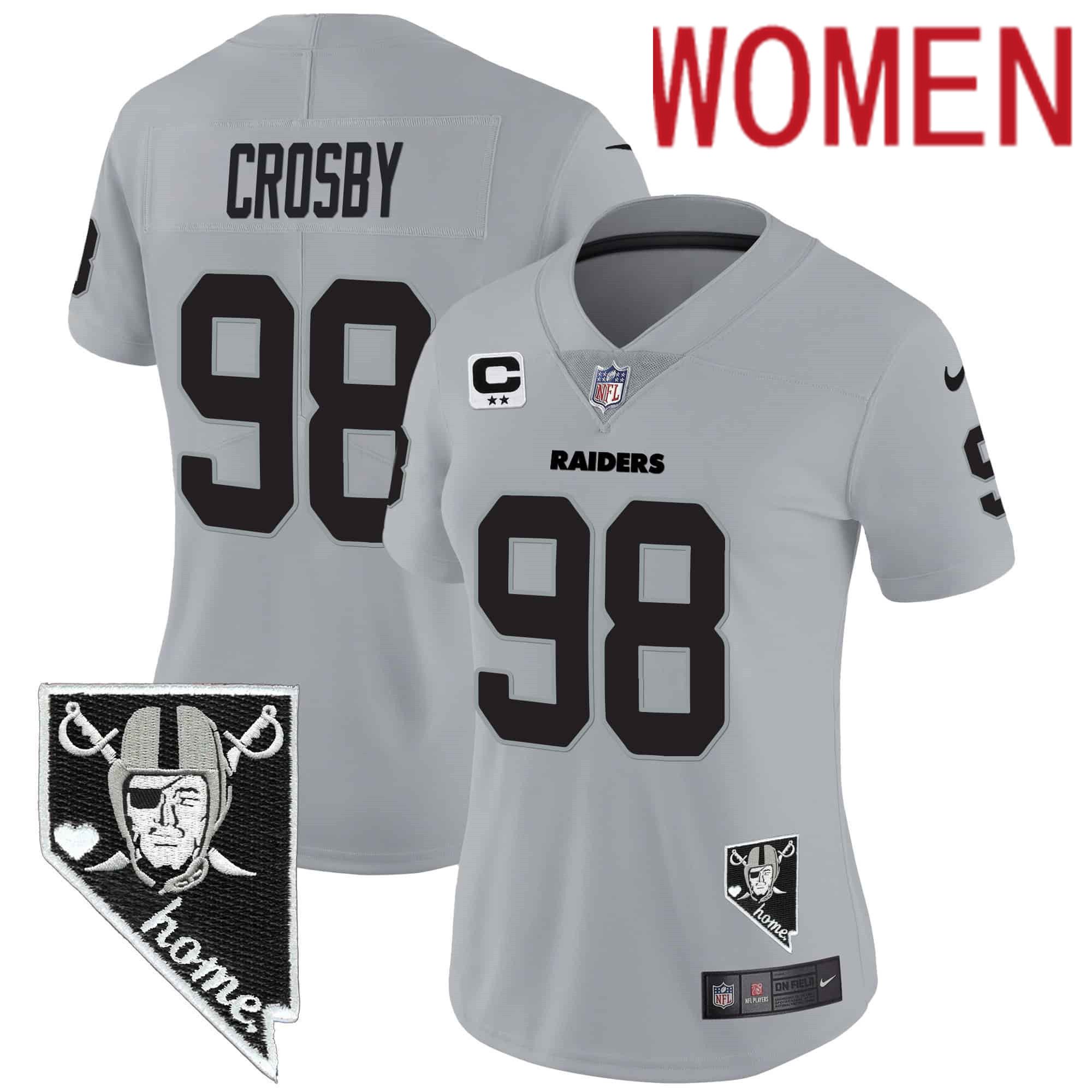 Women Oakland Raiders #98 Crosby Grey 2024 Nike Nevada Home Patch Vapor NFL Jersey
